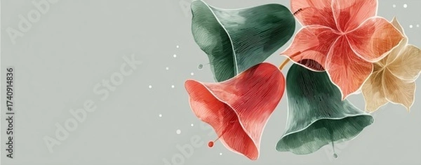 Fototapeta Modern bell abstract background with abstract bell shaped concept with small overlapping shapes in red, green, and gold Christmas tones, forming a delicate abstract bell in the  light grey background 