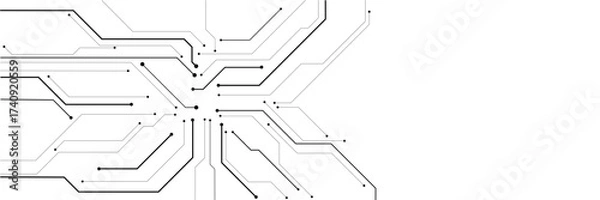 Fototapeta Vector Technology black circuit diagram concept. Abstract technology on white background. High-tech circuit board.