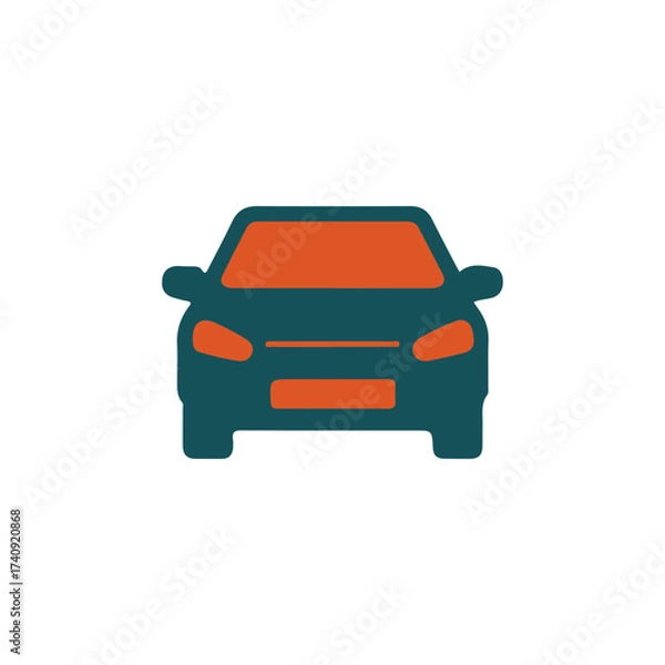 Fototapeta Simple teal and orange car icon design front view illustration