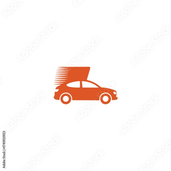 Fototapeta Orange car with a convertible top down and speed lines shown