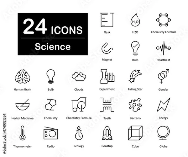 Fototapeta These are 24 beautiful small, pixel perfect science and experiment interface vector icons.