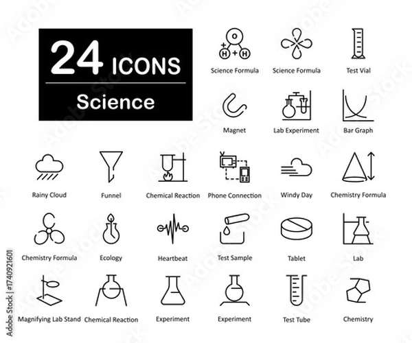 Fototapeta These are 24 beautiful small, pixel perfect science and experiment interface vector icons.