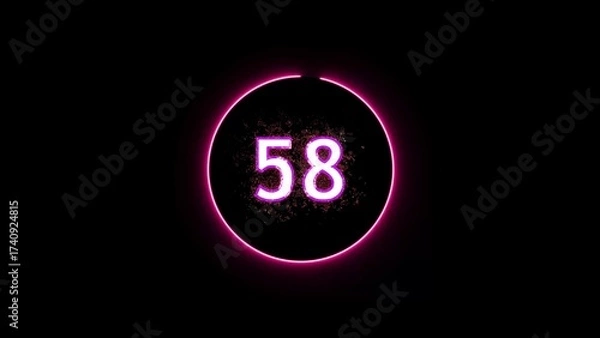 Fototapeta Neon pink circle with the number 58 and textured fill against a black background ring