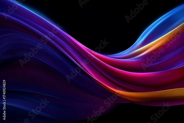 Obraz Abstract swirling waves of vibrant neon colors on black background