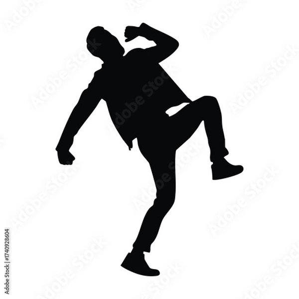 Obraz Silhouette of a Man Dancing or Celebrating with Energy and Excitement