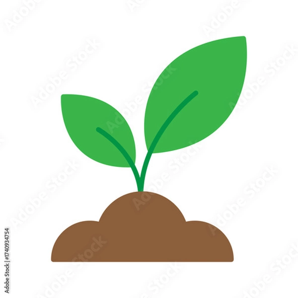 Obraz Young seedling growing in soil flat icon. Environmental growth and nature conservation symbol