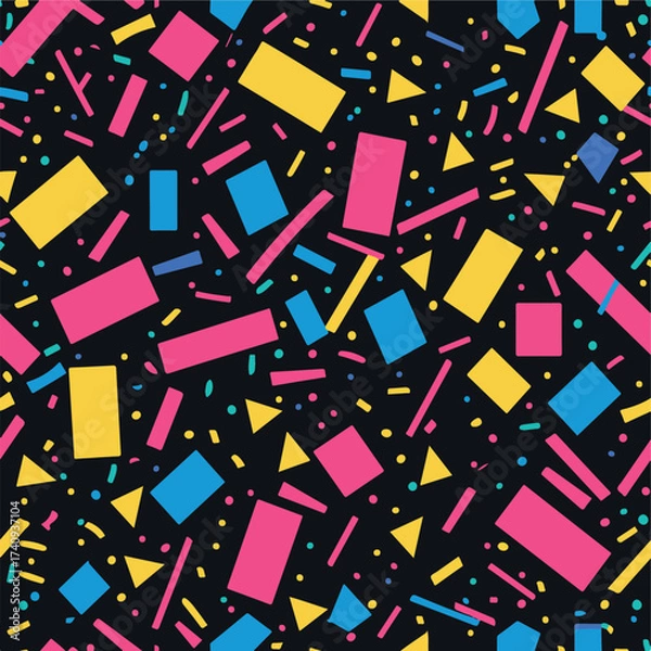 Fototapeta Abstract Geometric Seamless Pattern with Retro Shapes Colorful 80s Memphis Style Background	