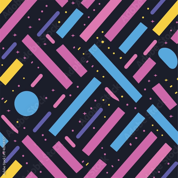 Fototapeta Abstract Geometric Seamless Pattern with Retro Shapes Colorful 80s Memphis Style Background	