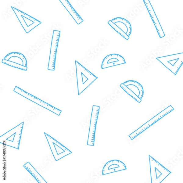 Obraz Seamless pattern of blue rulers, triangles and protractors on white background