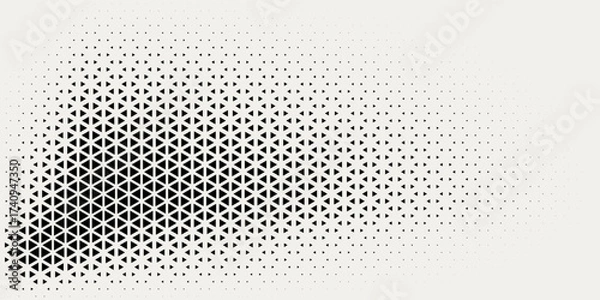 Obraz Halftone Circle Triangular Grid. Round Border Random Halftone Triangles Raster Texture. Half Tone Circular Pattern