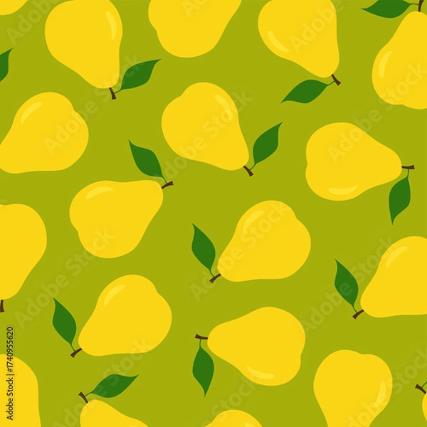 Fototapeta Seamless pear pattern with hand drawn style. Fresh fruit vector background perfect for textile, wallpaper, fabric prints, and packaging