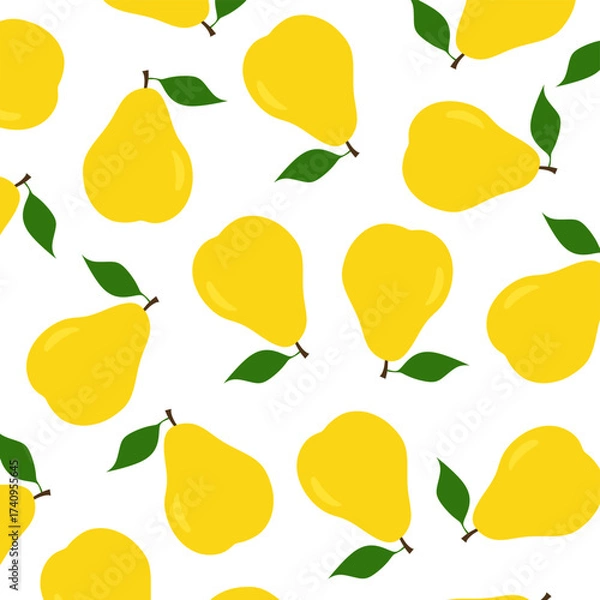 Fototapeta Seamless pear pattern with hand drawn style. Fresh fruit vector background perfect for textile, wallpaper, fabric prints, and packaging
