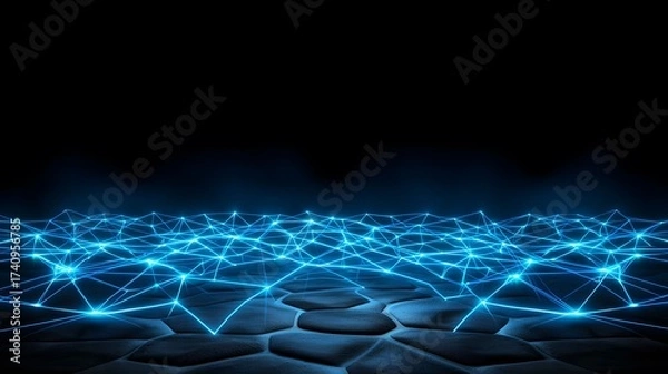 Obraz The image presents a network of glowing blue lines connecting on a textured, rocky surface, set against a dark background, evoking a sense of futuristic technology or connectivity.