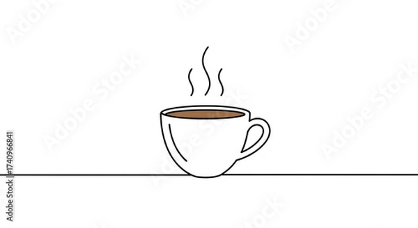 Obraz Minimalist Hot Coffee Cup with Steam Line Art