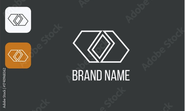 Obraz Geometric Pentagon Logo, Abstract Modern Symbol, Minimalist Shape Design, Isolated White on Black