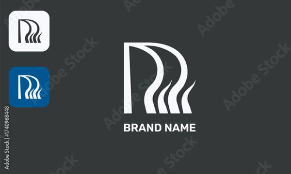 Fototapeta RR Fire Logo Design, Flaming Letter Mark, Dynamic Monogram with Flame Accent, Isolated White on Black