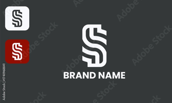Fototapeta Luxury S Monogram, Abstract Letter Design, Modern Elegant Symbol, White Icon Black Background