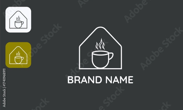 Obraz Modern Coffee House Logo, Minimalist Cafe Design, Simple Coffee Shop Symbol, Isolated White on Black
