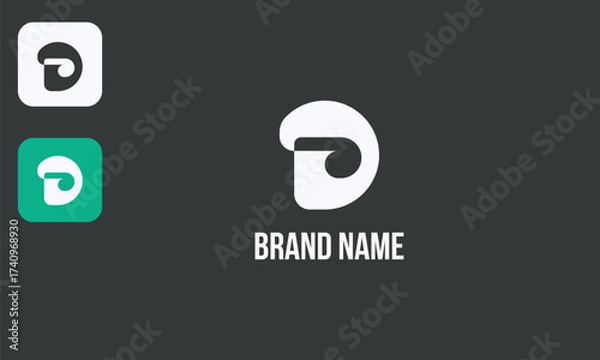 Fototapeta Modern D Ear Logo, Minimalist Letter D with Ears, Playful Character Design, Isolated White on Black