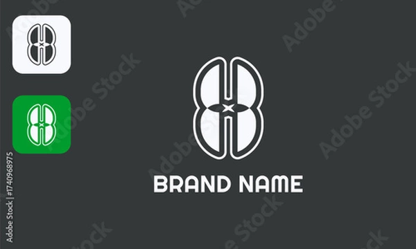 Fototapeta Modern HB Monogram Logo, Geometric Letters Design, Minimalist Initial Symbol, Isolated White on Black