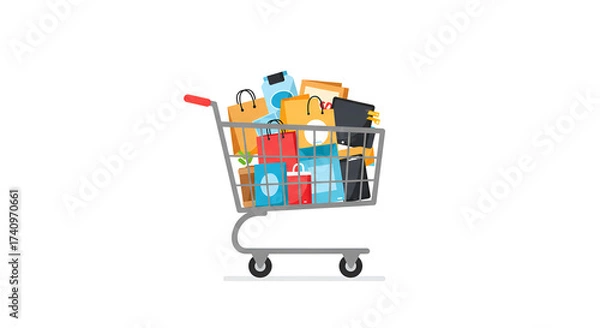 Obraz Overflowing Shopping Cart with Colorful Retail Bags