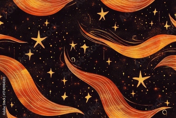 Obraz Aries Fire Pattern with Shooting Stars Seamless Design
