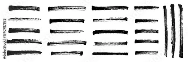 Fototapeta Black highlight marker lines isolated on white background. Various marker pen strokes with different length and thickness hand drawn set. Realistic vector graphic modern design elements.