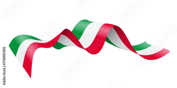 Fototapeta Italy ribbon wave in green, white, and red colors. Wavy tricolor banner symbolizing national flag with smooth curves and folds. Elegant patriotic decoration for events. Realistic vector illustration.