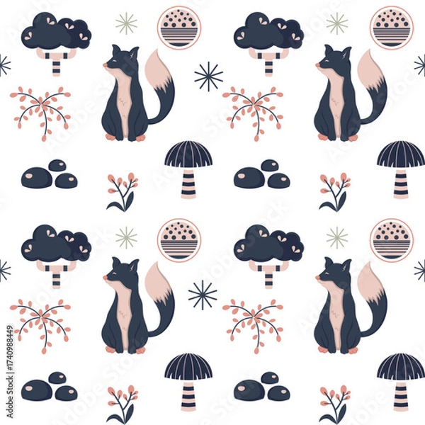 Fototapeta Fox fabric pattern flat design minimalist Earth tone