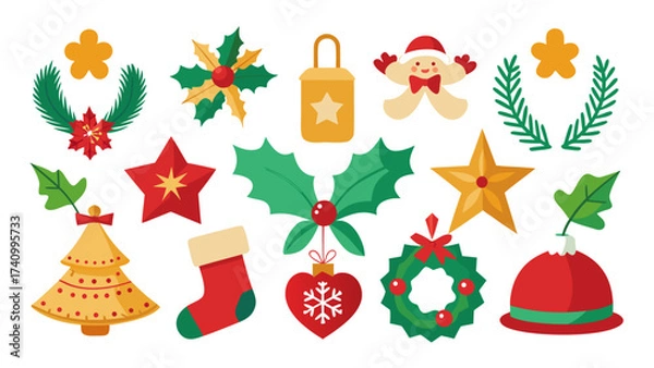Fototapeta Vector art of charming christmas icons featuring festive ornaments and symbols for holiday cheer and seasonal designs, perfect for spreading joy