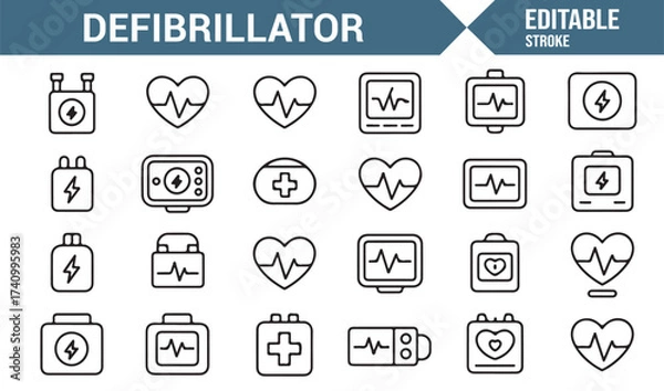 Fototapeta Healthcare vector icon set showing heart monitor and life-saving equipment