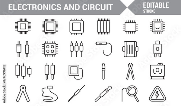 Fototapeta Vector illustration of circuit and technology icons for electrical design themes