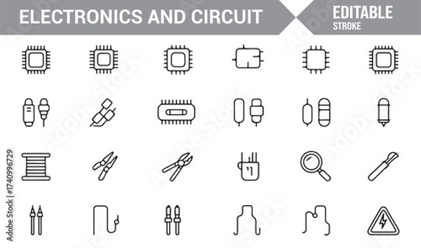 Fototapeta Linear technology circuit symbols including transistors, plugs, and connectors