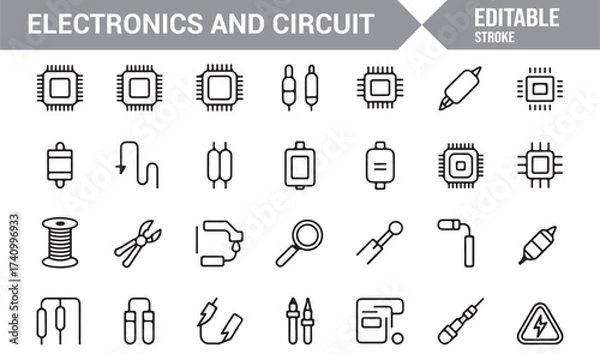 Fototapeta Electronics and circuit line icons set for technology and electrical engineering