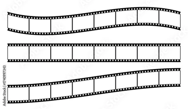Fototapeta Film strip frame and border set. Movie or photo negative in seamless black vector style. Isolated on white background for cinema and photography design.