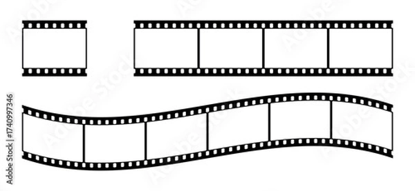 Fototapeta Film strip frame and border set. Movie or photo negative in seamless black vector style. Isolated on white background for cinema and photography design.