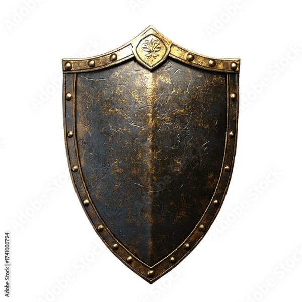 Fototapeta a gold shield with a textured edge isolated on transparent background.