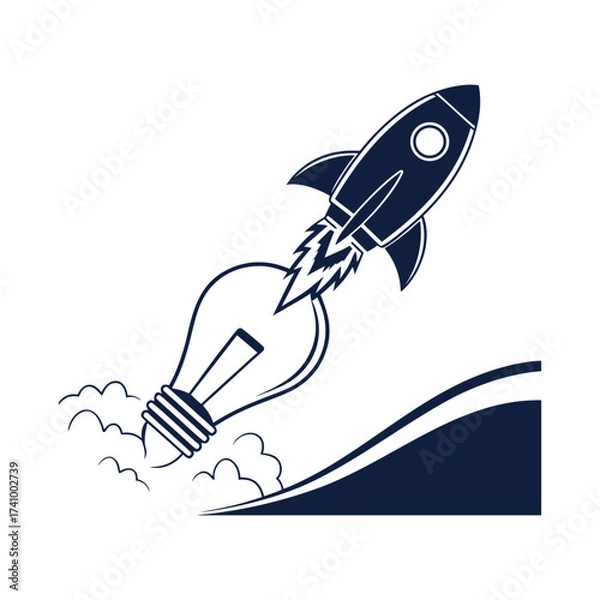 Fototapeta Idea Rocket Launch Icon. Startup Innovation and Creative Success Vector