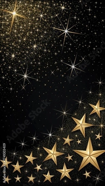 Fototapeta pure black background, overlay of sparkling diamond stars bottom right corner of page