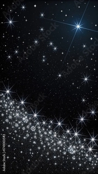 Fototapeta pure black background, overlay of sparkling diamond stars bottom right corner of page