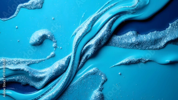 Fototapeta Macro abstract of swirling glitter and blue paint