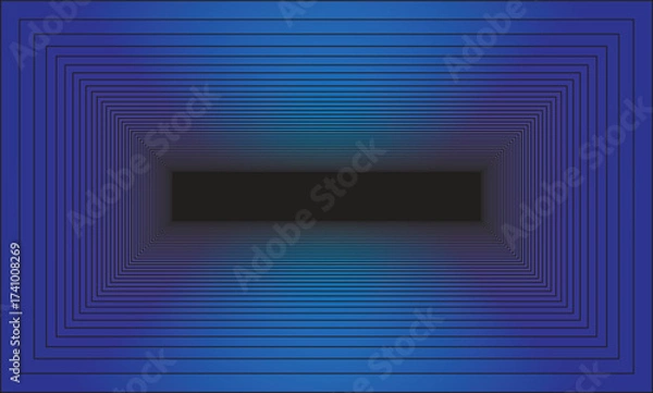 Fototapeta Abstract blue geometric tunnel background with glowing gradient rectangles creating illusion of depth and futuristic perspective