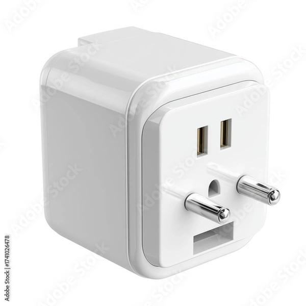 Fototapeta  USB wall charger with surge protection and foldable isolated on transparent White background png