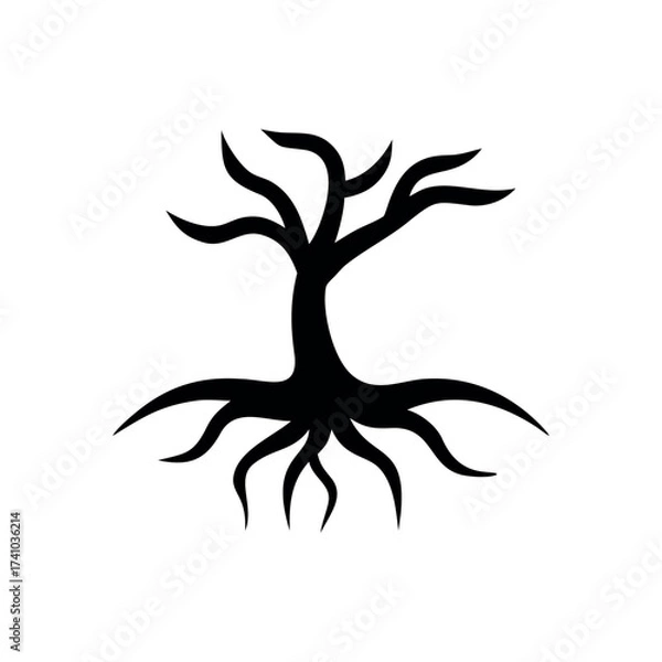 Fototapeta Abstract tree with roots logo eco minimal natural growth Vector illustration