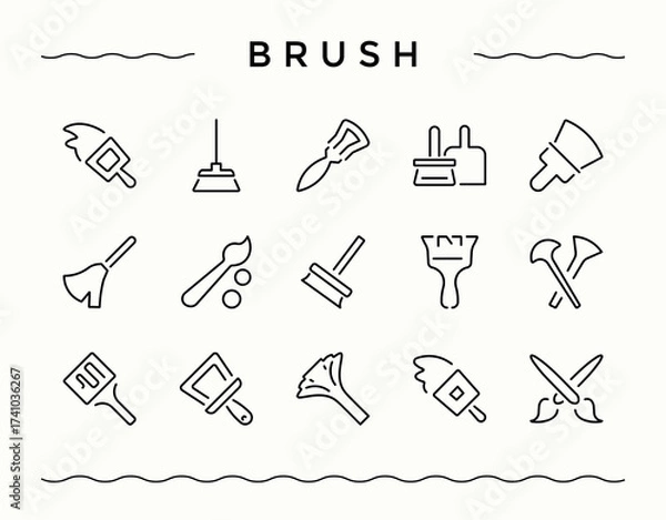 Fototapeta Brush icon set. Paintbrush icon set. Minimalist editable vector stroke. Included drawing, artist, painting, painter. Editable stroke collections.
