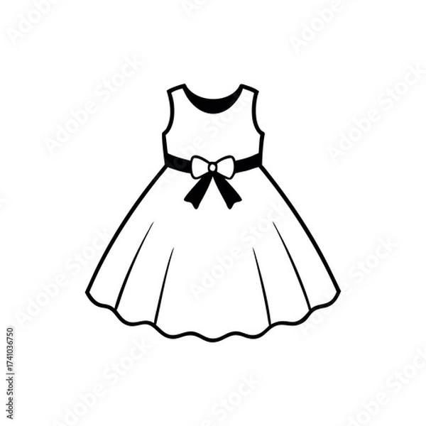 Fototapeta Baby frock with ribbon bow cute floral detailed outfit Vector illustration