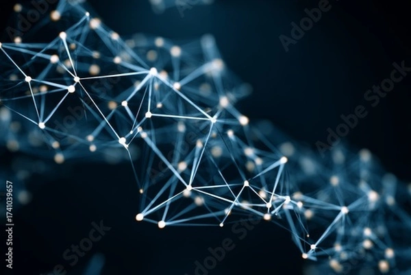 Fototapeta Abstract digital network representation showcasing interconnected nodes and lines in a dark setting highlighting technology and innovation