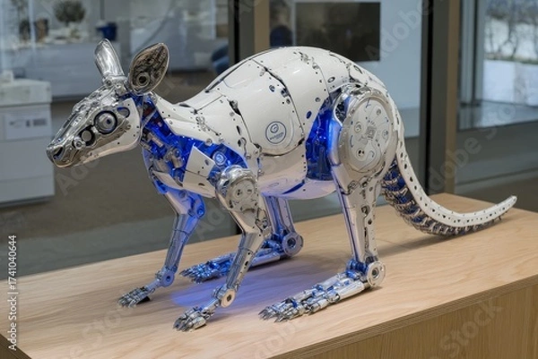 Fototapeta Modern robotic kangaroo displayed in an exhibit showcasing advanced technology and design innovations