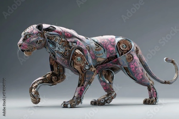 Fototapeta Innovative robotic design of a sleek panther showcasing intricate details in a modern artistic style and vibrant colors