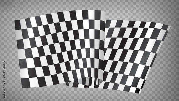 Fototapeta Checkered flag wave on transtarent background design for sport race championship vector illustration. 3D Realistic waving Racing flag. EPS10.